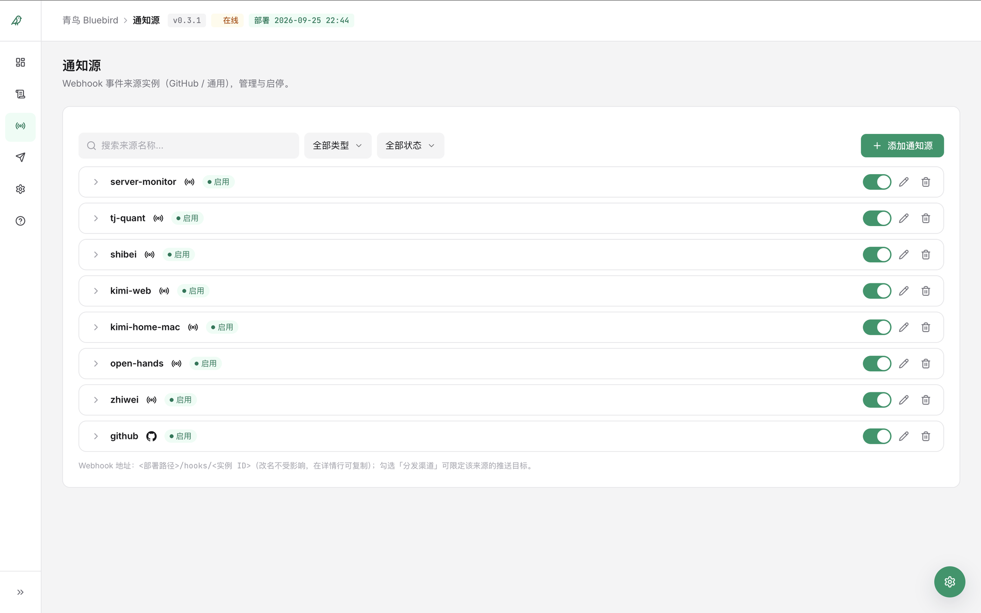 通知源详情：勾选分发渠道